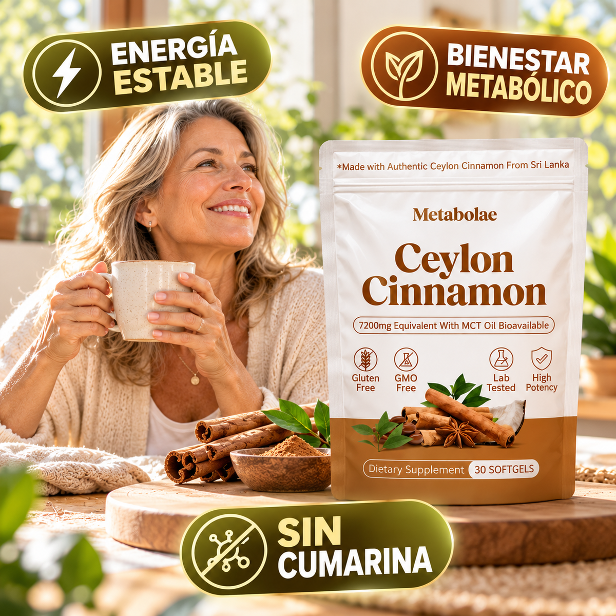Canela de Ceylán Auténtica · Bienestar Metabólico · 40+