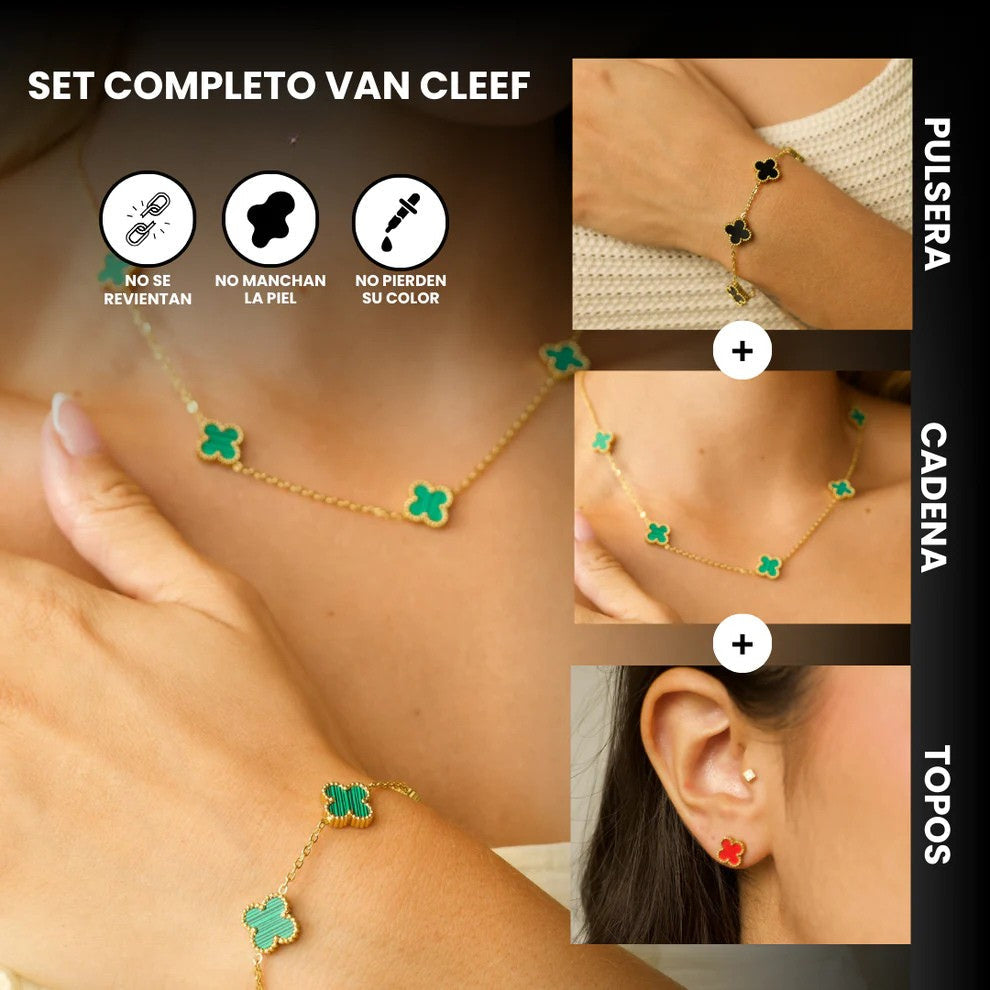 Conjunto de Lujo Van Cleef & Arpels - Pulsera, Aros y Collar ¡OFERTA LÍMITADA 3x1!