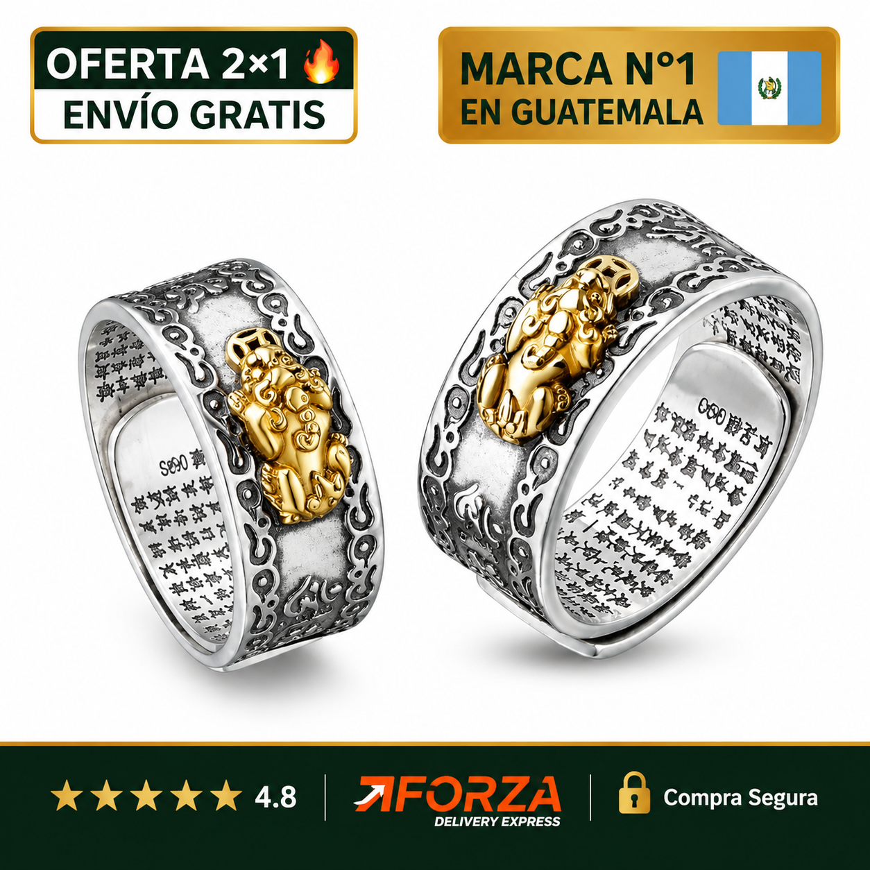 🐉 Anillo Pixiu™ de la Abundancia 2X1 (Anillo ajustable - todas las tallas)