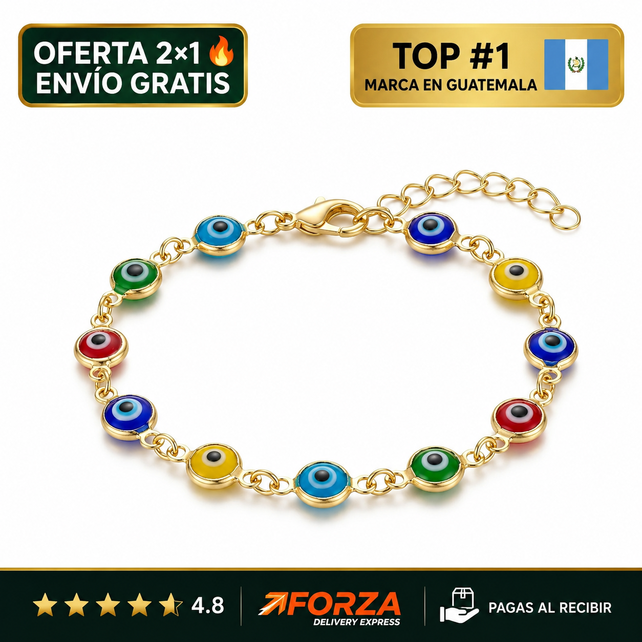 Pulsera Ojo Turco Bañado en Oro - Buena Energía y Protección