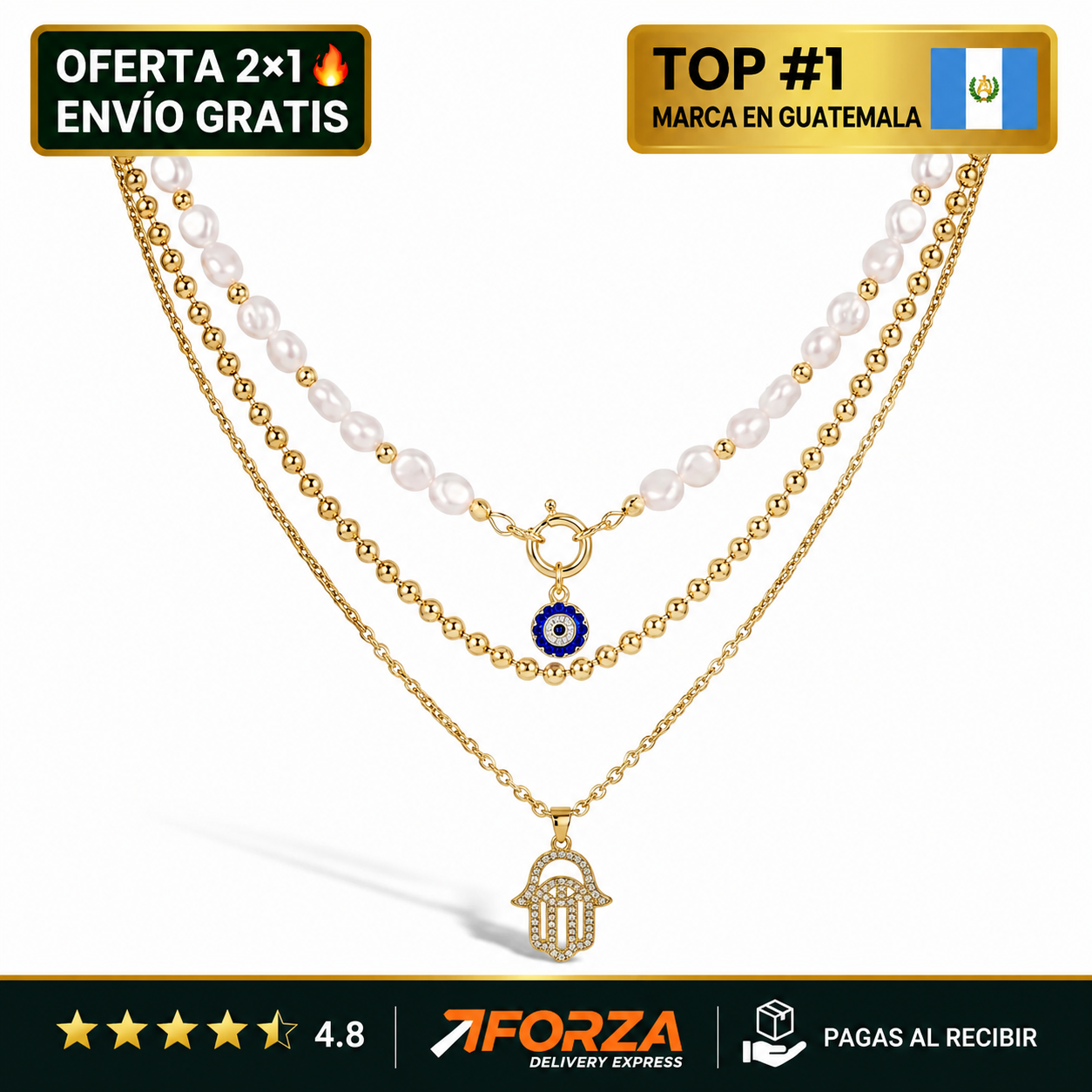 Collar Ojo Turco y Mano de Fátima - Protección y Buena Energía