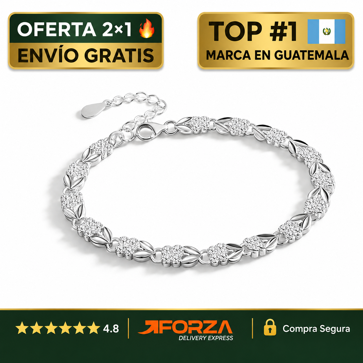 Pulsera de Plata Trébol de la Suerte