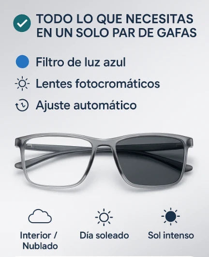 Gafas Multifocales Fotocromáticas con Filtro Luz Azul TR90 (Todo en uno)